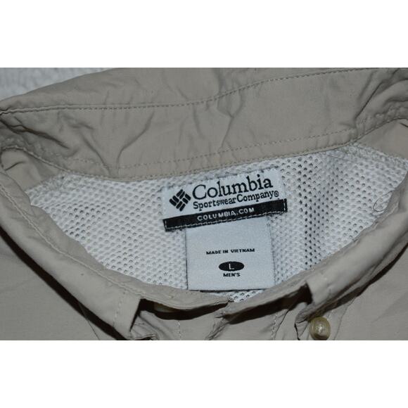 Columbia PFG Performance Fishing Gear Shirt Mens Size Large Tan Nylon Vented - Picture 8 of 9